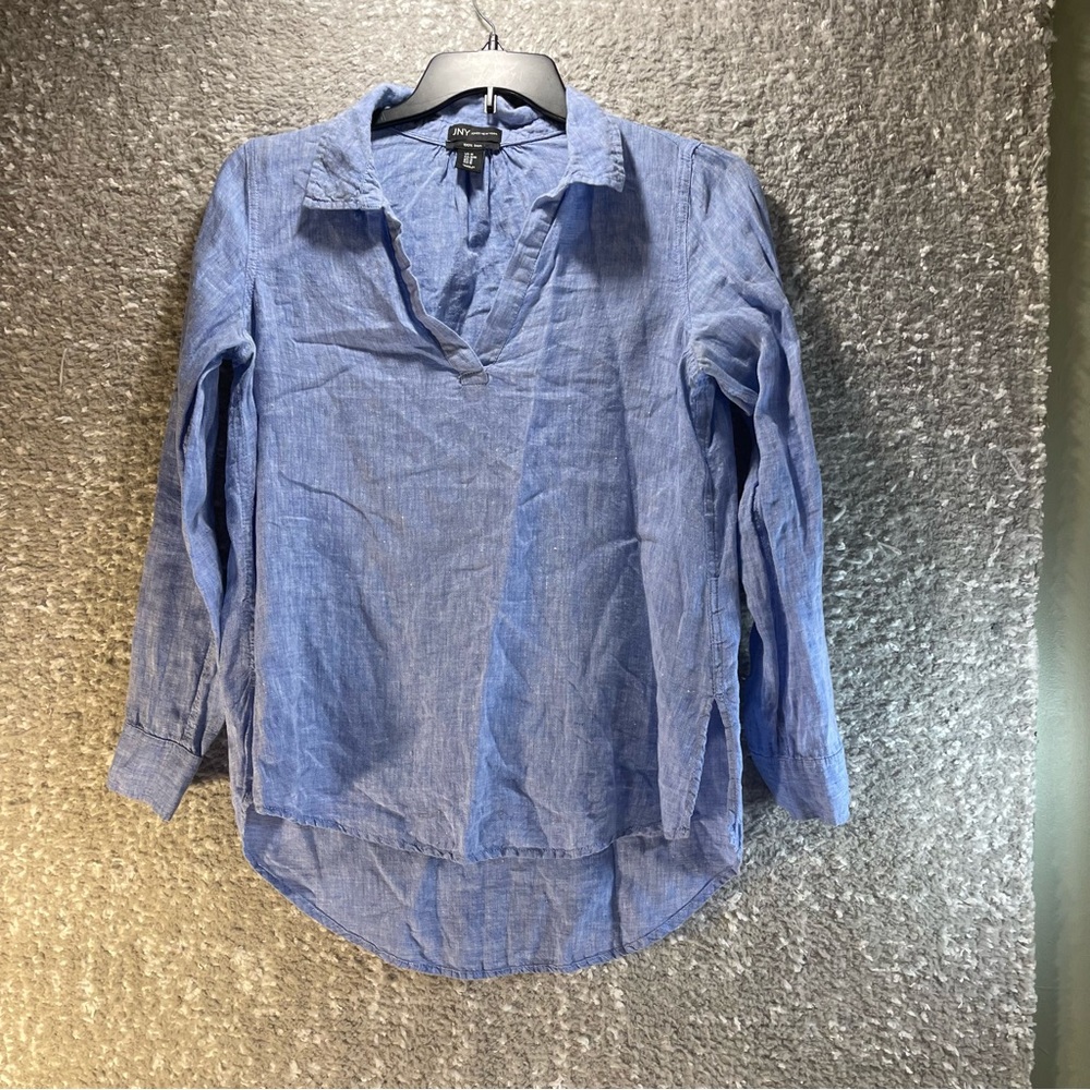 Jones New York 100% Linen Tunic Shirt Womens M Roll Tab Lagenlook Minimalist